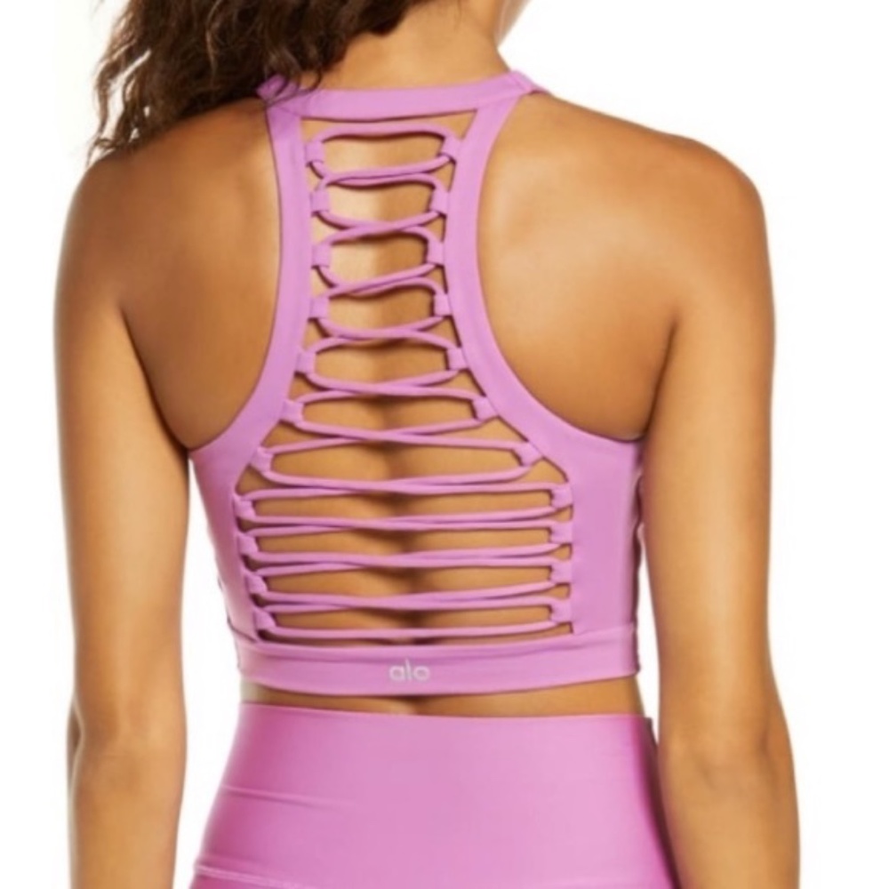 ALO Yoga Pink Ladderback Sports Bra